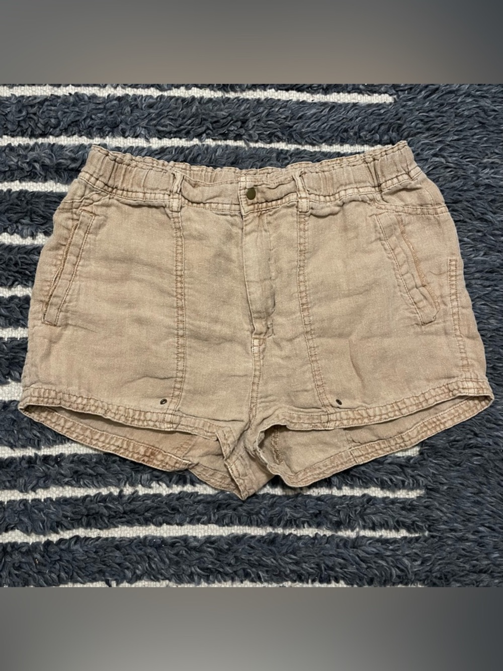 Boho Tan Linen Free People Shorts Summer Size 6 Medium Bohemian Beach